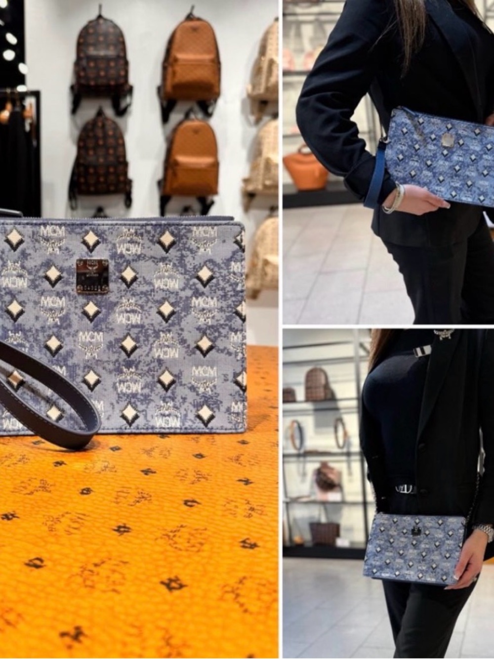 MCM Blue Monogram Jacquard Crossbody Pouch